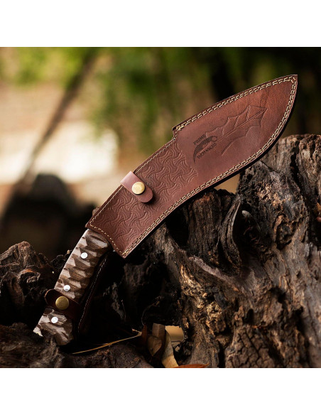 Cuchillo Kukri Prime Damascus con Funda de Cuero 25.4 cm