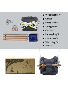 Asiento de columpio colgante DILIMI gris para bebés 6 meses a 3 años 2