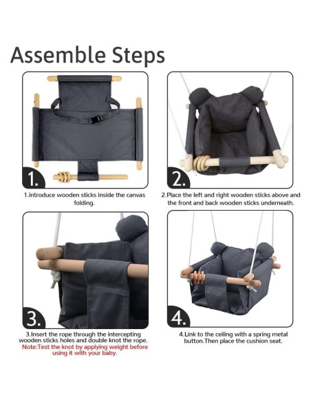 Asiento de columpio colgante DILIMI gris para bebés 6 meses a 3 años