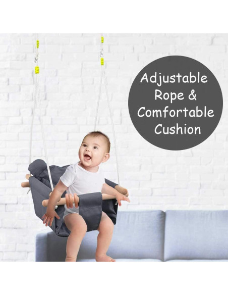 Asiento de columpio colgante DILIMI gris para bebés 6 meses a 3 años