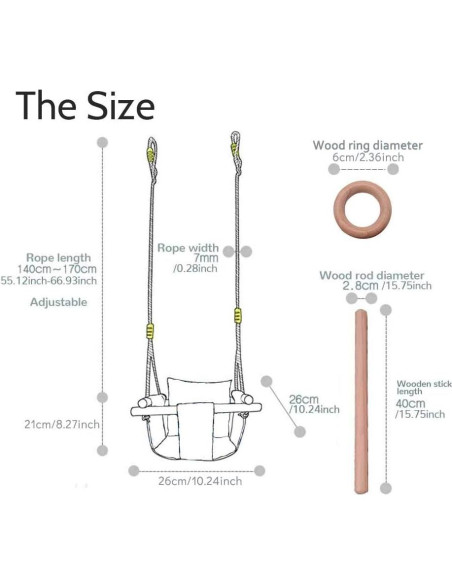 Asiento de columpio colgante DILIMI gris para bebés 6 meses a 3 años