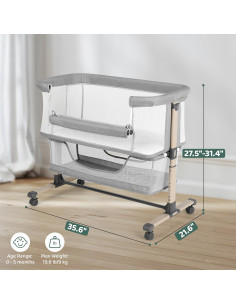 Cuna de Lado Portátil Cowiewie Ajustable Transpirable Gris 2