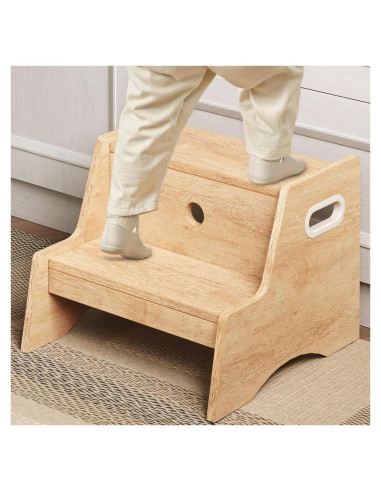 Taburete Infantil HOOBRO de Madera Natural 2 Pasos Antideslizante