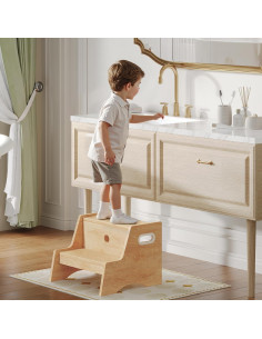 Taburete Infantil HOOBRO de Madera Natural 2 Pasos Antideslizante 2