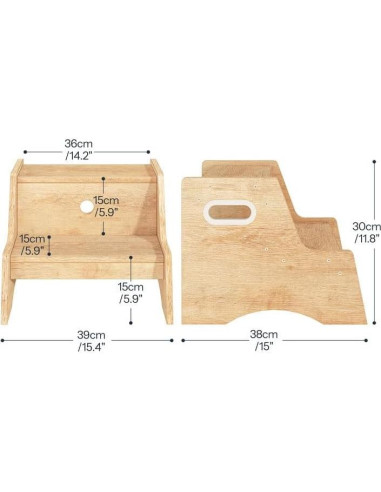Taburete Infantil HOOBRO de Madera Natural 2 Pasos Antideslizante