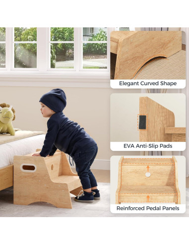 Taburete Infantil HOOBRO de Madera Natural 2 Pasos Antideslizante