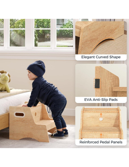 Taburete Infantil HOOBRO de Madera Natural 2 Pasos Antideslizante