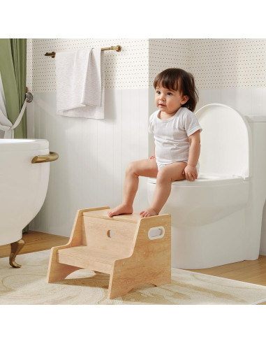 Taburete Infantil HOOBRO de Madera Natural 2 Pasos Antideslizante