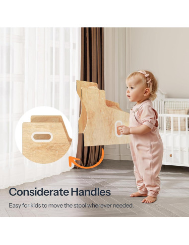 Taburete Infantil HOOBRO de Madera Natural 2 Pasos Antideslizante