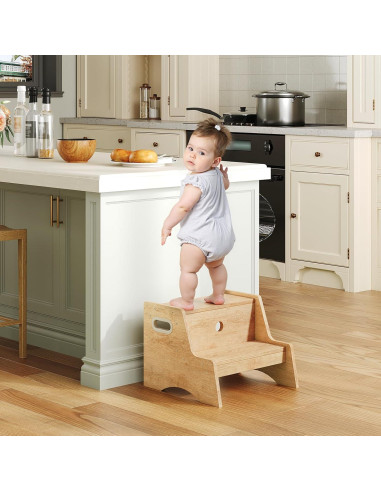 Taburete Infantil HOOBRO de Madera Natural 2 Pasos Antideslizante
