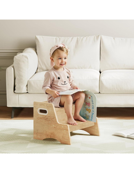 Taburete Infantil HOOBRO de Madera Natural 2 Pasos Antideslizante
