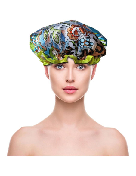 Gorro de Ducha Reutilizable Quanchen Leopardo Azul 28.4x27.9cm