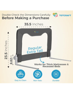 Barandilla de Seguridad TotCraft para Cunas y Camas - Gris 90.2x59.7 cm 2