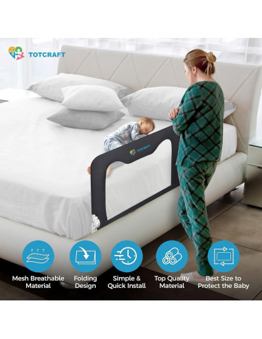 Barandilla de Seguridad TotCraft para Cunas y Camas - Gris 90.2x59.7 cm