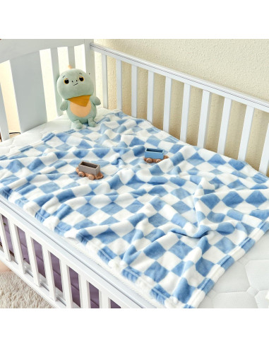 Manta de Bebé a Cuadros Yurhap 76x102cm Forro Polar Azul