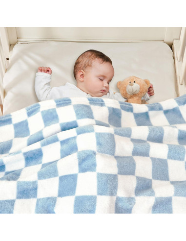 Manta de Bebé a Cuadros Yurhap 76x102cm Forro Polar Azul