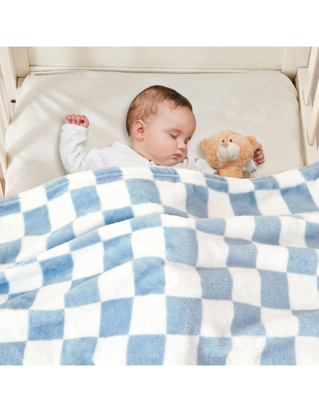 Manta de Bebé a Cuadros Yurhap 76x102cm Forro Polar Azul