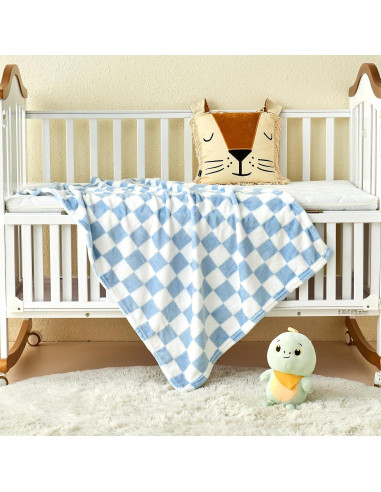 Manta de Bebé a Cuadros Yurhap 76x102cm Forro Polar Azul