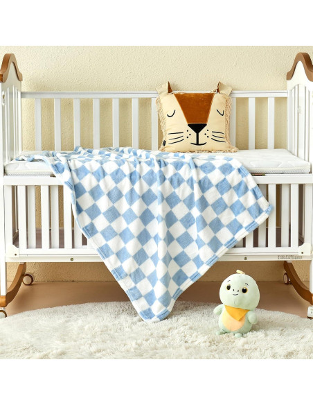 Manta de Bebé a Cuadros Yurhap 76x102cm Forro Polar Azul
