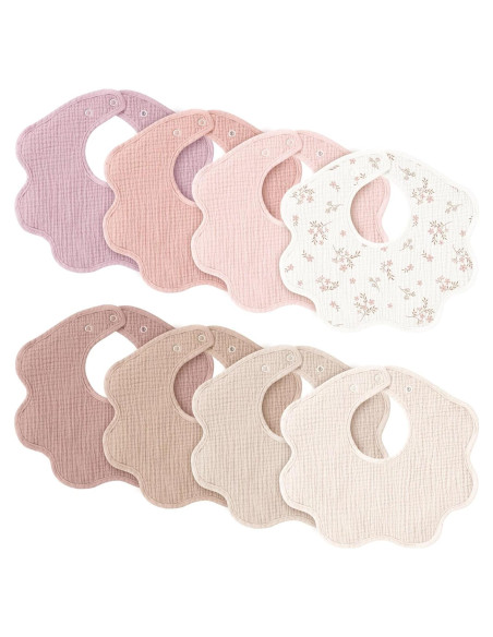 Baberos de Muselina Konssy 8 Piezas 100% Algodón Ajustables