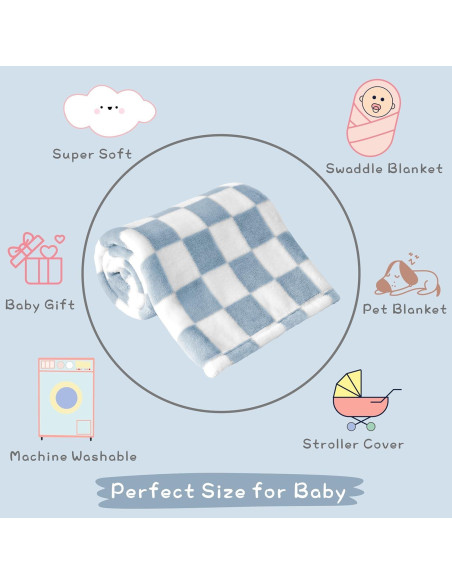 Manta de Bebé a Cuadros Yurhap 76x102cm Forro Polar Azul