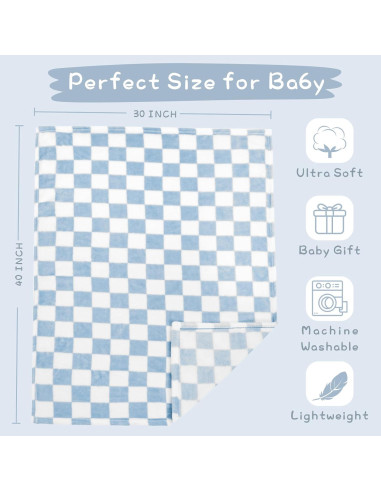 Manta de Bebé a Cuadros Yurhap 76x102cm Forro Polar Azul