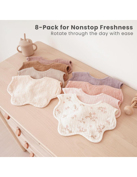 Baberos de Muselina Konssy 8 Piezas 100% Algodón Ajustables