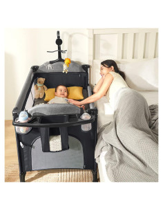 Cuna Portátil 5-en-1 MMBABY Negra, Cuna al Lado de la Cama