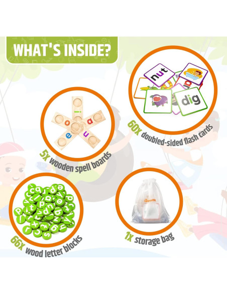 Juego Educativo de Ortografía de Madera Lrathenk para Niños 3-7 Años Juego Educativo de Ortografía de Madera Lrathenk para Niños 3-7 Años