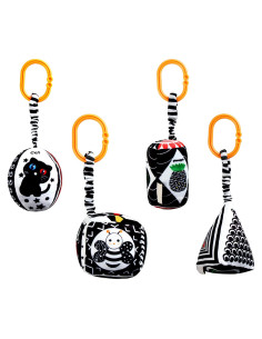 Juguetes Colgantes KAKIBLIN para Bebés - Paquete de 4 en Blanco y Negro