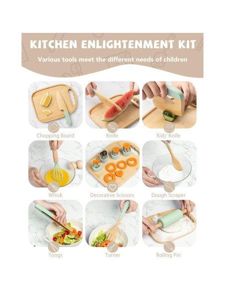 Juego de Cocina de Madera Montessori Biticolor 15 Piezas Verde