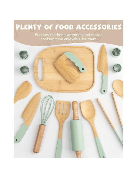 Juego de Cocina de Madera Montessori Biticolor 15 Piezas Verde