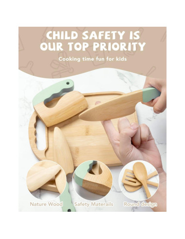 Juego de Cocina de Madera Montessori Biticolor 15 Piezas Verde