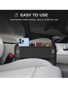 Organizador Lateral de Asiento de Coche Cuero Premium Negro 2