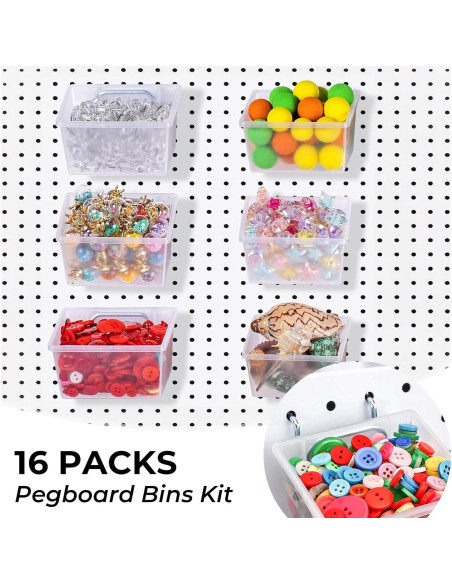 16 Organizadores Transparentes para Tablero de Clavos Mekueeex