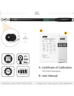 Llave de Torque Digital EWK 1/2" 17-340 Nm Alta Precisión 2