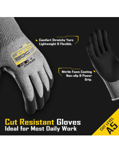 Guantes Resistentes a Cortes A5 COOLJOB - 3 Pares, Antideslizantes 2