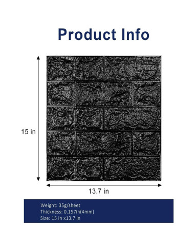 Paneles de Pared 3D Autoadhesivos Greymond Ladrillo Falso Negro 30PCS