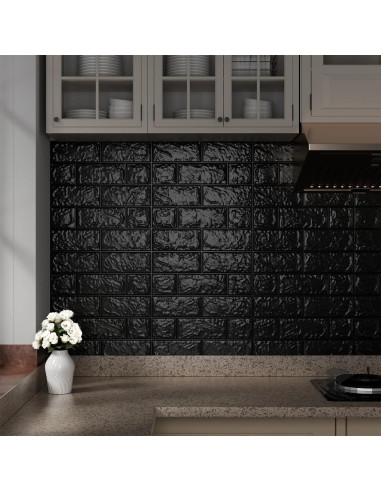 Paneles de Pared 3D Autoadhesivos Greymond Ladrillo Falso Negro 30PCS