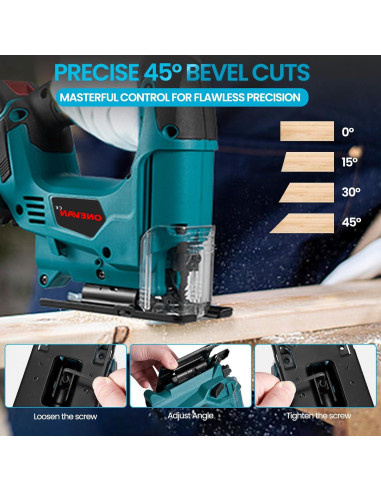 Sierra de calar inalámbrica ONEVAN 20V con 2 baterías y 35 hojas