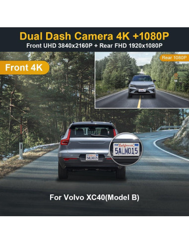 Cámara de Tablero Dual Fitcamx 4K Frontal + 1080P Trasera para Volvo XC40