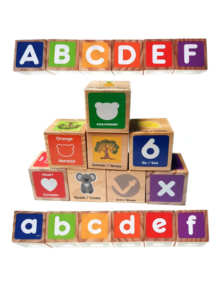 Bloques de Alfabeto Bilingües Kids Korner - 30 Bloques de Madera