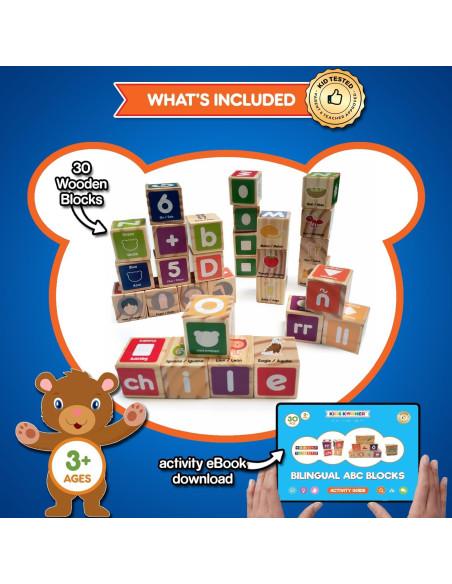 Bloques de Alfabeto Bilingües Kids Korner - 30 Bloques de Madera