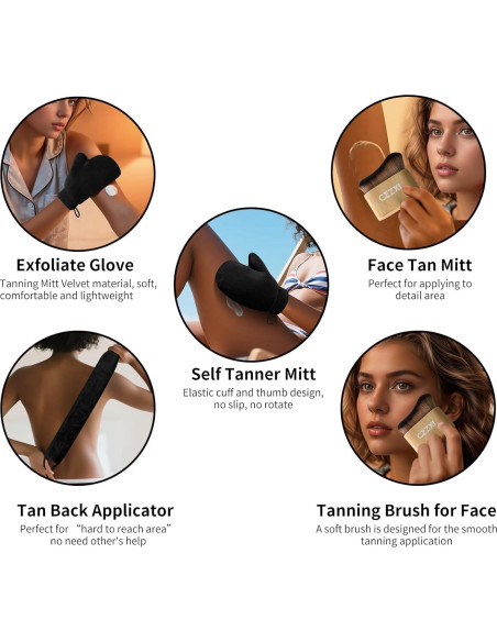Kit de Autobronceado 3 en 1 CZZXI - Mitón, Aplicador y Cepillo