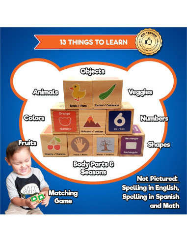 Bloques de Alfabeto Bilingües Kids Korner - 30 Bloques de Madera