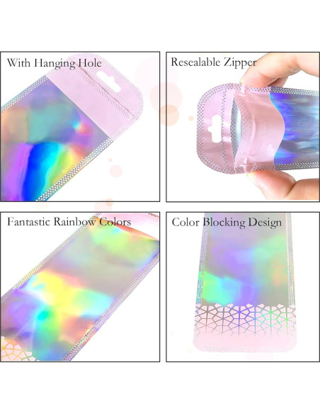 100 Bolsas Holográficas Reutilizables BOBECI 7x22 cm Ziplock