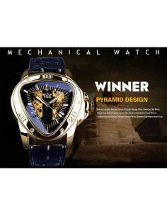 Reloj Mecánico Winner Automático Esfera Triangular Negro Dorado 2