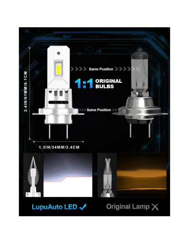 Bombillas LED H7 Lupuauto 28000LM 6500K Luz de Niebla - 2 Pzas