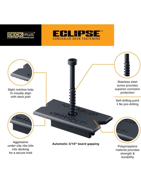 Sujetadores Ocultos Deck Plus Eclipse Ozco, Acero Inoxidable, 90 Pzas