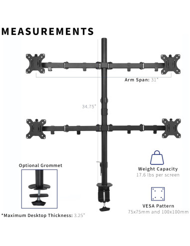 Soporte Cuádruple para Monitor VIVO STAND-V004 30" Negro